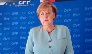 Die Wahlsiegerin Angela Merkel übermittelte eine aufbauende Videobotschaft