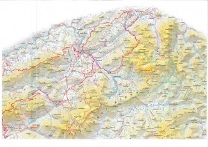 Das ist die Strecke in unserer Region. Insgesamt umfasst die Strecke 15 Tagestappen!